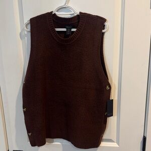 Dark Brown Crewneck Knit Sweater Vest with Side Buttons Sweater